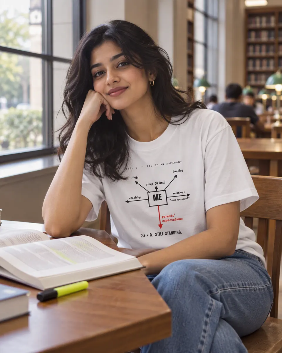 FBD of an Aspirant t-shirt, 3:00 pm · library