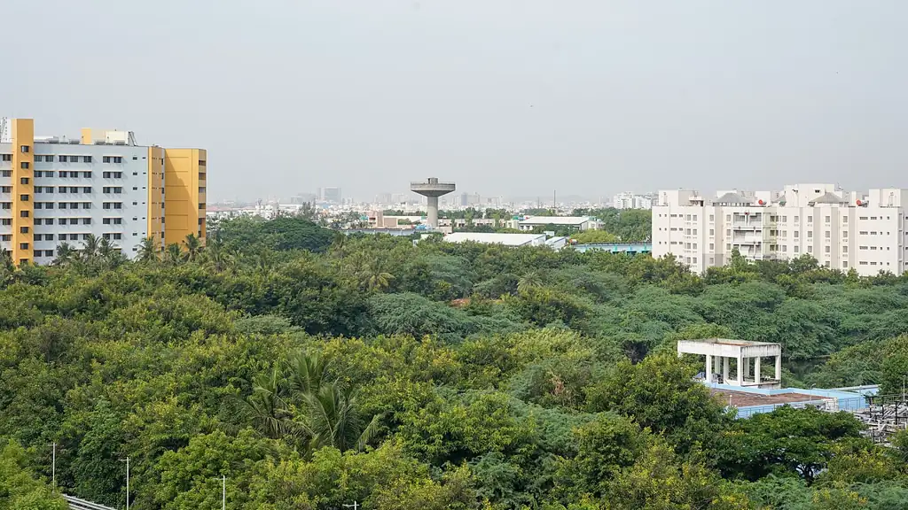 Wooded IIT Madras campus with Mandakini and Ganga hostels